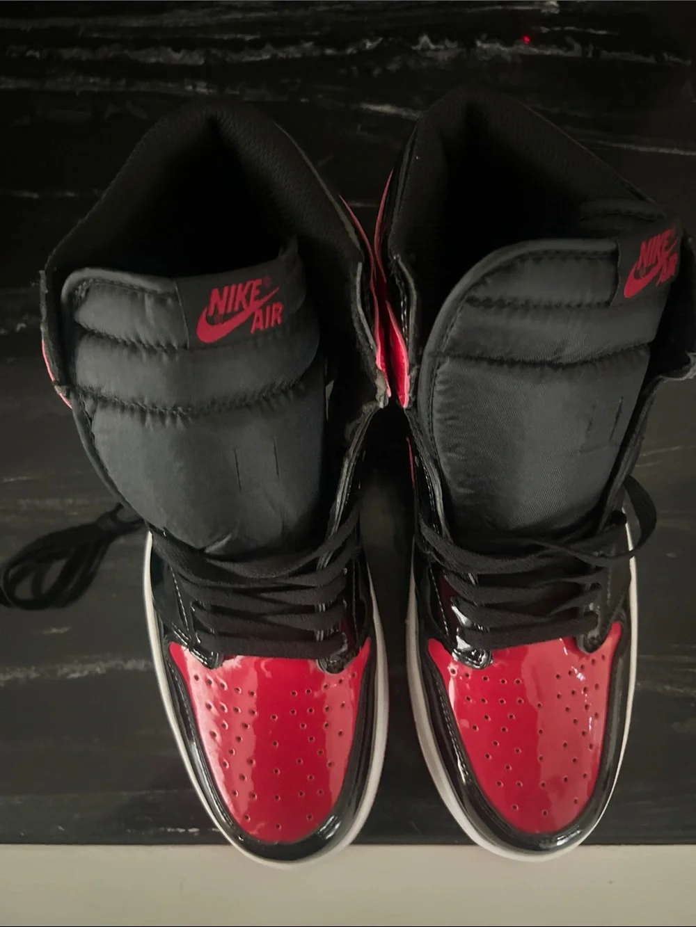 Jordan Patent Leather High-Top Sneakers in Black and Red No Box Unworn